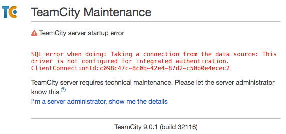 TeamCity Upgrade Error